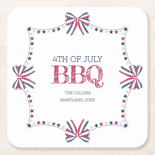 Patriottische Barbeque 4 juli BBQ Summer Party Kartonnen Onderzetters (Voorkant)