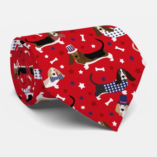 Patriottische Basset Hound-Stropdas Stropdas (Opgerold)