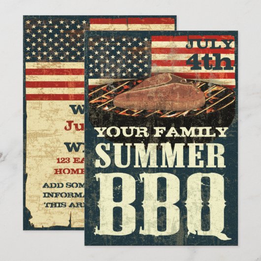 Patriottische BBQ-uitnodigingen Kaart (Voorkant / Achterkant)