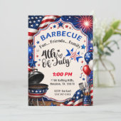 Patriottische BBQ Vier Juli Kaart (Staand voorkant)