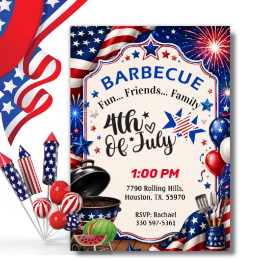 Patriottische BBQ Vier Juli Kaart