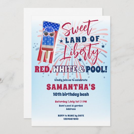 Patriottische Bday Juli 4e Zomer Pool Verjaardagsf Kaart (Voorkant / Achterkant)