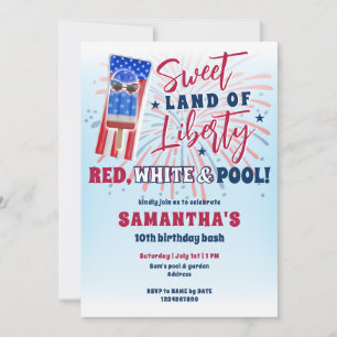 Patriottische Bday Juli 4e Zomer Pool Verjaardagsf Kaart