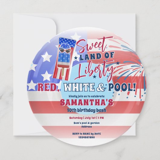 Patriottische Bday Juli 4e Zomer Pool Verjaardagsf Kaart (Voorkant)
