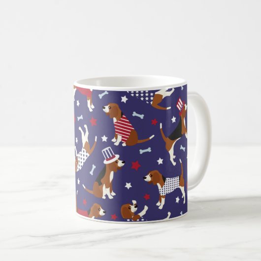 Patriottische beagle Dog Pattern Coffee Mok (Voorkant rechts)
