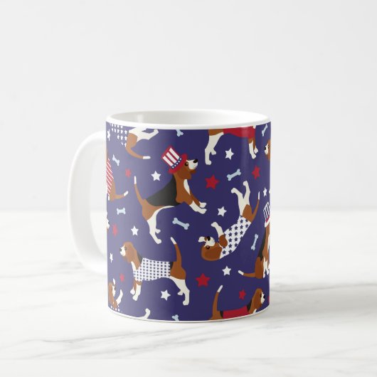 Patriottische beagle Dog Pattern Coffee Mok (Voorkant links)