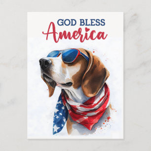 Patriottische Beagle, God Zegen Amerika Prentbrief Briefkaart