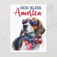Patriottische Beagle, God zegene Amerika Briefkaar