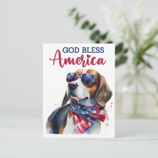Patriottische Beagle, God zegene Amerika Briefkaar Briefkaart (Staand voorkant)