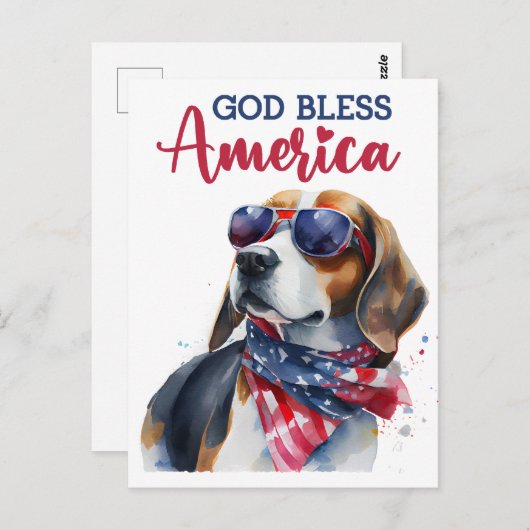 Patriottische Beagle, God zegene Amerika Briefkaar Briefkaart (Voorkant / Achterkant)