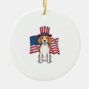 Patriottische Beagle-hondenvlag Vintage graveeront Keramisch Ornament