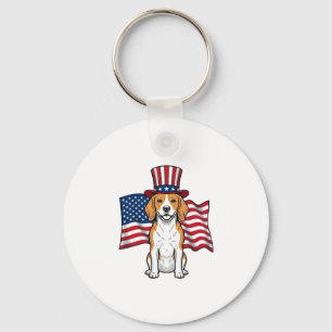 Patriottische Beagle-hondenvlag Vintage graveeront Sleutelhanger