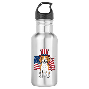 Patriottische Beagle-hondenvlag Vintage graveeront Waterfles