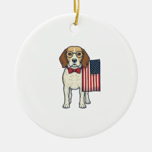 Patriottische Beagle met Vlag Vintage Vector Kunst Keramisch Ornament