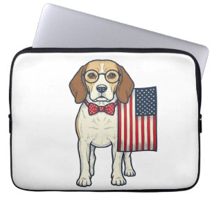Patriottische Beagle met Vlag Vintage Vector Kunst Laptop Sleeve