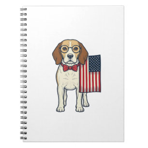 Patriottische Beagle met Vlag Vintage Vector Kunst Notitieboek