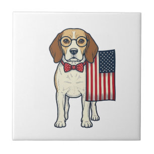 Patriottische Beagle met Vlag Vintage Vector Kunst Tegeltje