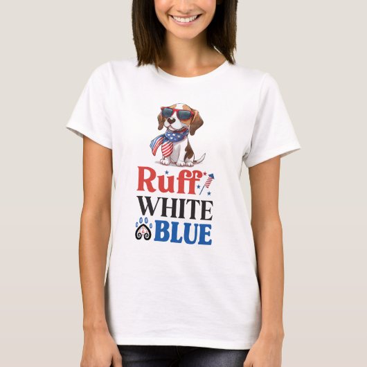 Patriottische Beagle Ruff Wit & Blauw T-shirt (Voorkant)