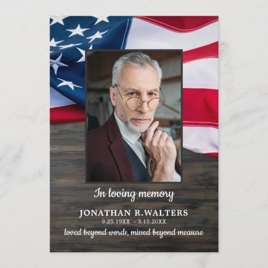 Patriottische begrafenisvolgorde van het Veteranpr Programmakaart (Voorkant)