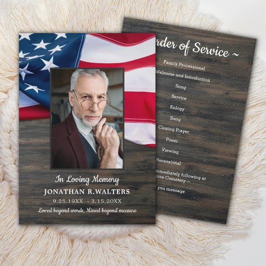 Patriottische begrafenisvolgorde van het Veteranpr Programmakaart