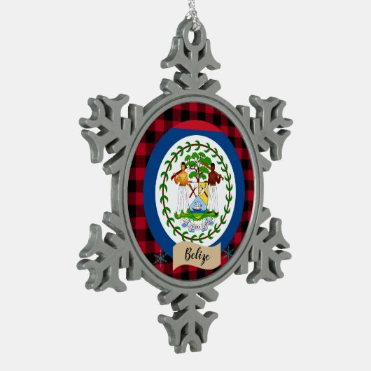 Patriottische Belize, rode buffelstaart en Belize  Tin Sneeuwvlok Ornament (Links)