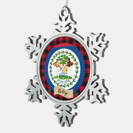 Patriottische Belize, rode buffelstaart en Belize  Tin Sneeuwvlok Ornament (Rechts)
