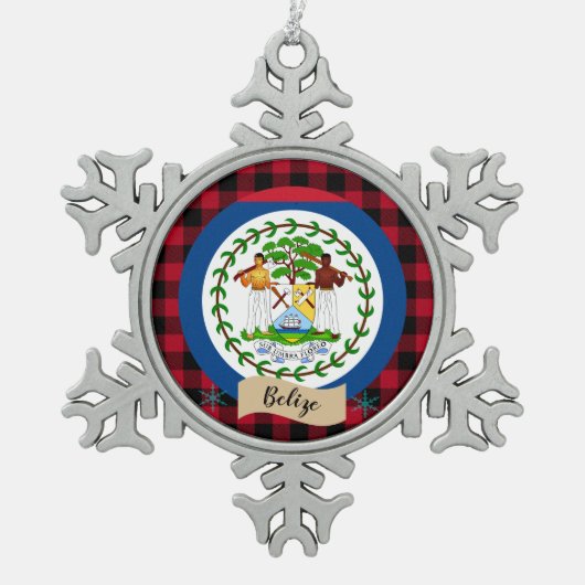 Patriottische Belize, rode buffelstaart en Belize  Tin Sneeuwvlok Ornament (Voorkant)