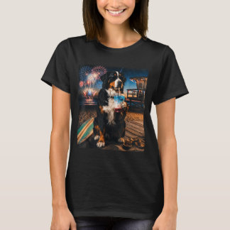 Patriottische Berner Sennenhond Strand Vuurwerk T-shirt