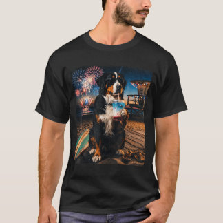 Patriottische Berner Sennenhond Strand Vuurwerk T-shirt