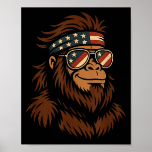 Patriottische bigfoot usa bandana zonnebril 4 juli poster