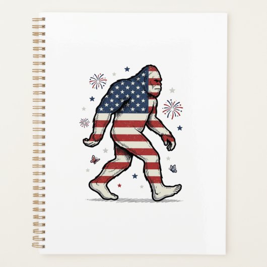 Patriottische Bigfoot Vintage Gravure Shirt Ontwer Planner (Voorkant)