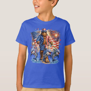 Patriottische Bigfoot Wandelende Dolfijnen Grappig T-shirt