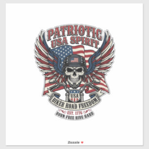 Patriottische Biker Schedel Biker Weg Vrijheid Pat Sticker