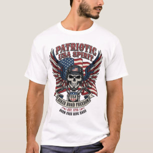 Patriottische Biker Schedel Biker Weg Vrijheid Pat T-shirt