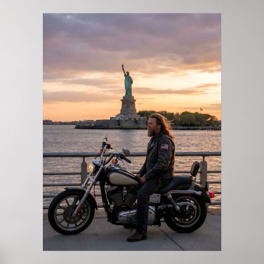 Patriottische Biker Standbeeld Liberty Sunset Wate Poster (Voorkant)