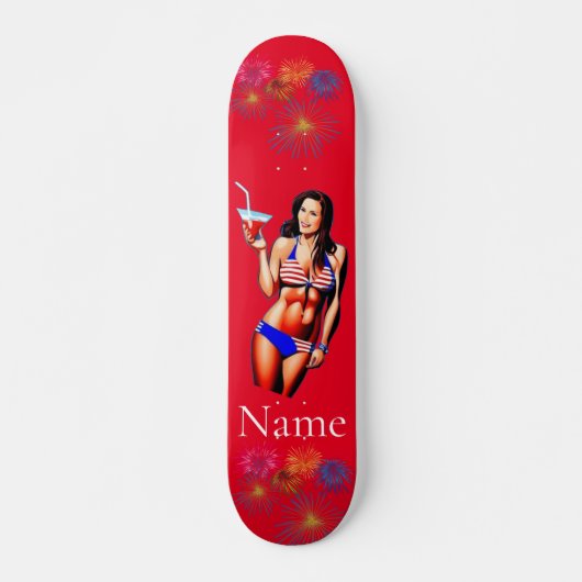 Patriottische Bikini Fitness Model Thunder_Cove Persoonlijk Skateboard (Voorkant)