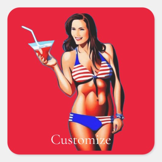 Patriottische Bikini Fitness Model Thunder_Cove Vierkante Sticker (Voorkant)