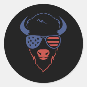 Patriottische bizon 4 juli Amerikaanse vlag vier Ronde Sticker