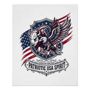 Patriottische Bizon Adelaar Wapenschild Dier Hybri Perfect Poster