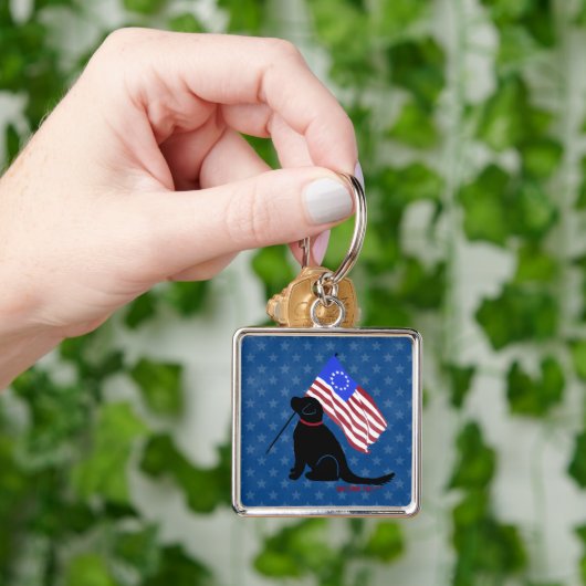 Patriottische Black Lab Amerikaanse Vlag Sleutelha Sleutelhanger (Hand)
