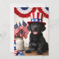 Patriottische Black Labrador Puppy Uitnodiging |