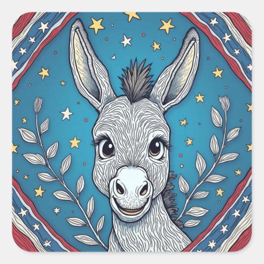 Patriottische Blauwe Ezel Illustratie Vierkante Sticker (Voorkant)