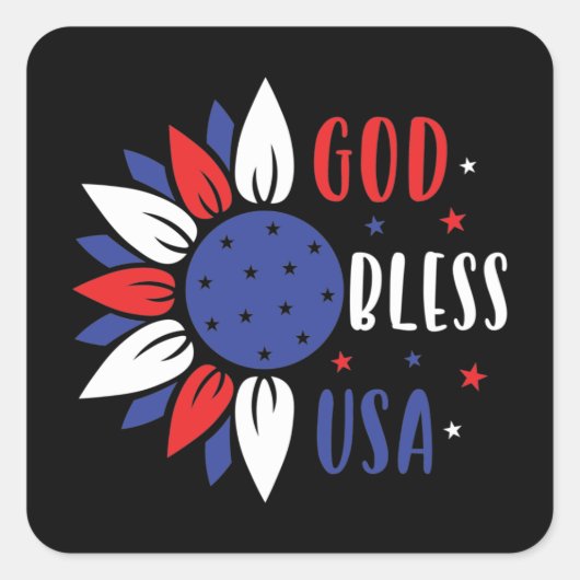 Patriottische bloem God Bless USA Vierkante Sticker (Voorkant)