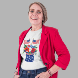 Patriottische bloemboeket in de Amerikaanse vlag T-shirt