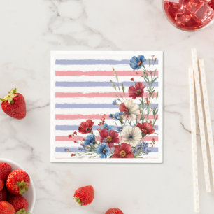 Patriottische bloemen- en strepenfeestpapier servet