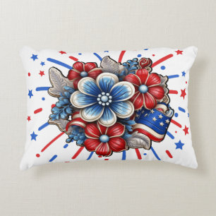 Patriottische Bloemen in Rood Wit & Blauw 4 juli Accent Kussen