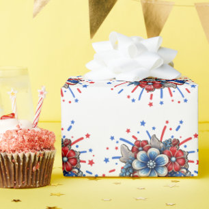 Patriottische Bloemen in Rood Wit & Blauw 4 juli Cadeaupapier