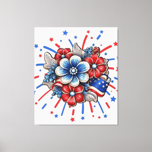 Patriottische Bloemen in Rood Wit & Blauw 4 juli Canvas Afdruk (Voorkant)