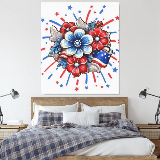 Patriottische Bloemen in Rood Wit & Blauw 4 juli Canvas Afdruk (Insitu (Slaapkamer))