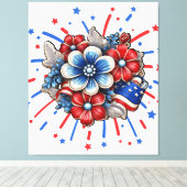Patriottische Bloemen in Rood Wit & Blauw 4 juli Canvas Afdruk (Insitu (Houten vloer))